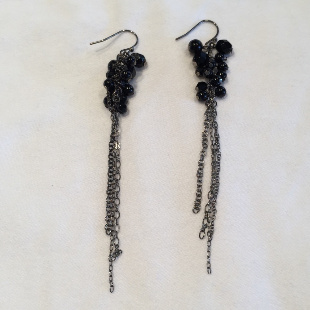 Black and Silver Chain & Bead Earrings