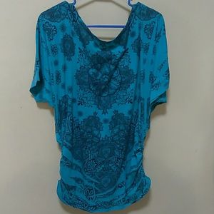 Turquoise plus size cinch sides print top 2x