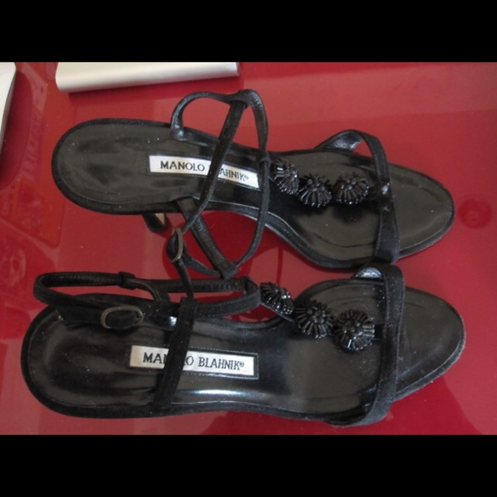 Black Manolo Blahnik sandals with jewel details