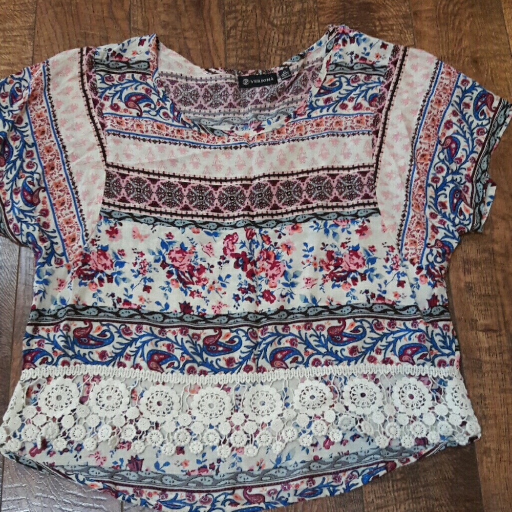 Patterned blouse from Versona Boutique.