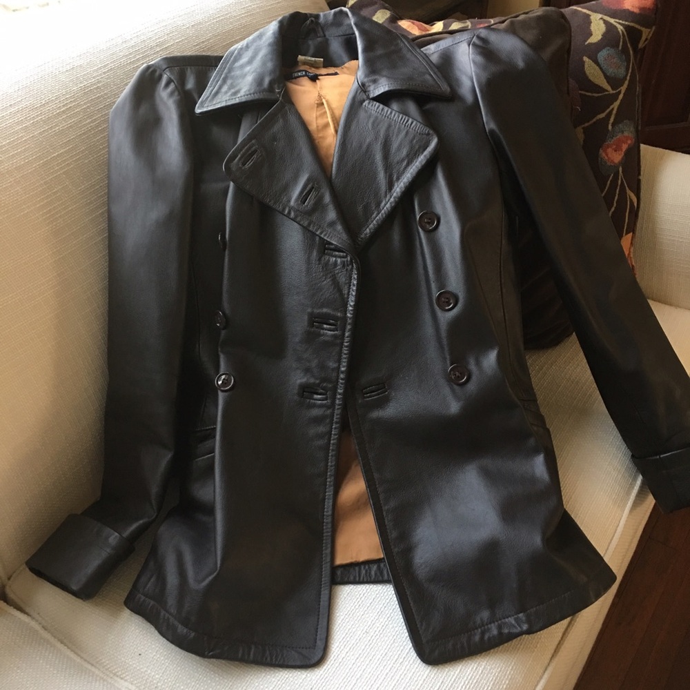 French Connection Double Breasted Leather Coat