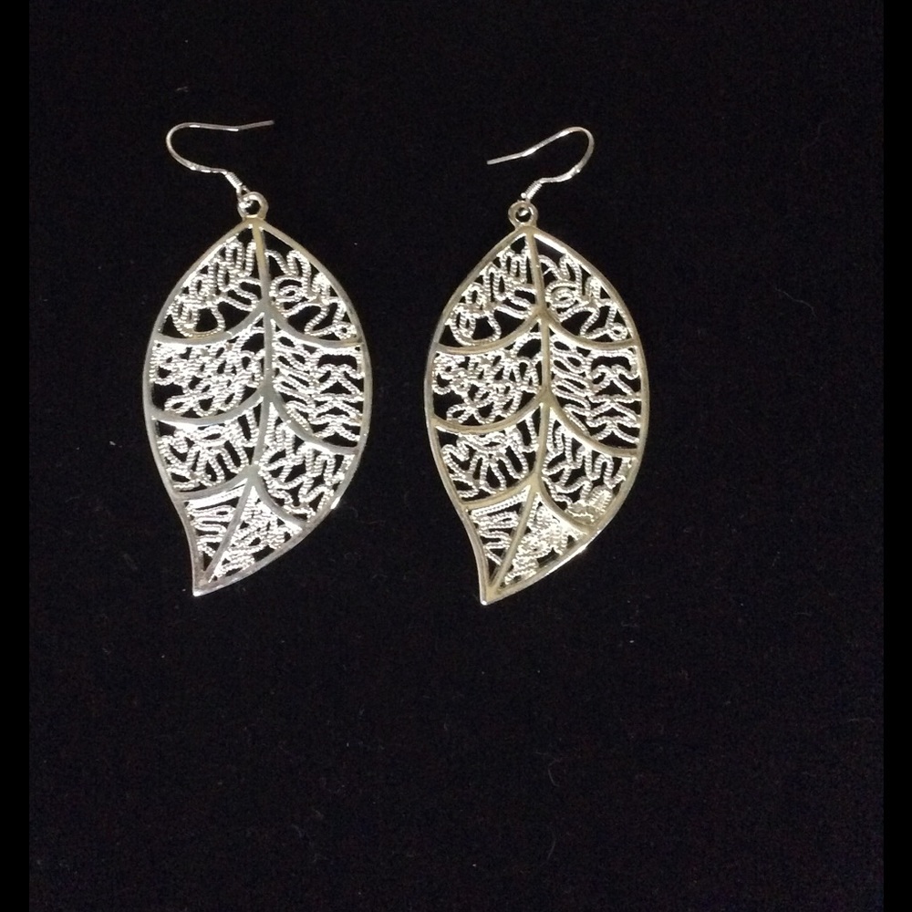 Large silver leaf earrings