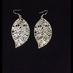 Large silver leaf earrings