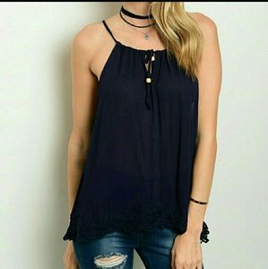 Navy Laced Trimmed Tank