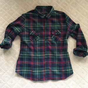 Navy Red Green Plaid Slim Fit Flannel Shirt Top L