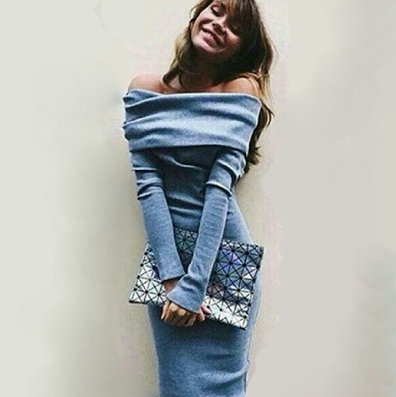 Dresses & Skirts - New! Off The Shoulder Dress Blue Bodycon Dress