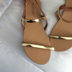 Gold and tan sandals. Never worn!