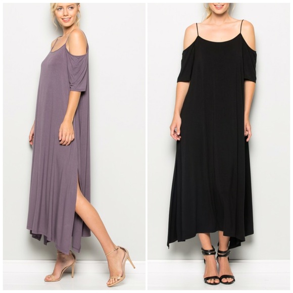 🌸CLEARANCE🌸BLACK Cold Shoulder Maxi Dress - Picture 3 of 4