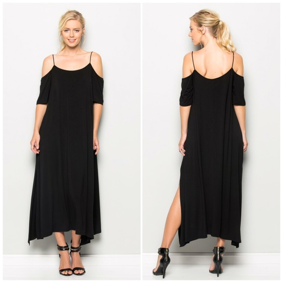 🌸CLEARANCE🌸BLACK Cold Shoulder Maxi Dress - Picture 1 of 4