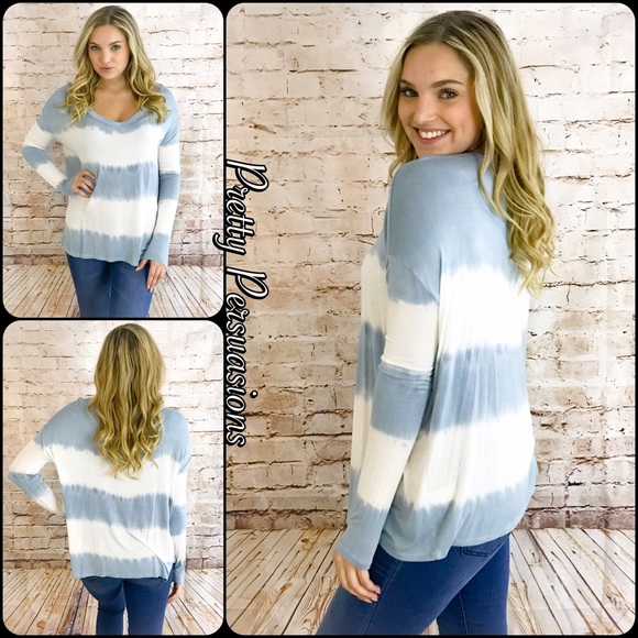 SOLD OUT‼️Tie Dyed Blue White Jersey Long Slv Top - Picture 2 of 5