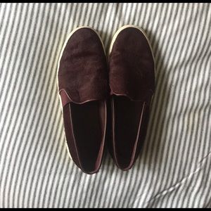 VINCE burgundy red natural calf hair slip-on