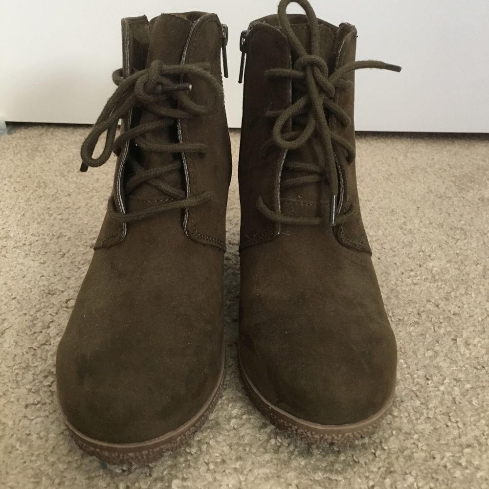 Olive green wedge heel ankle boots