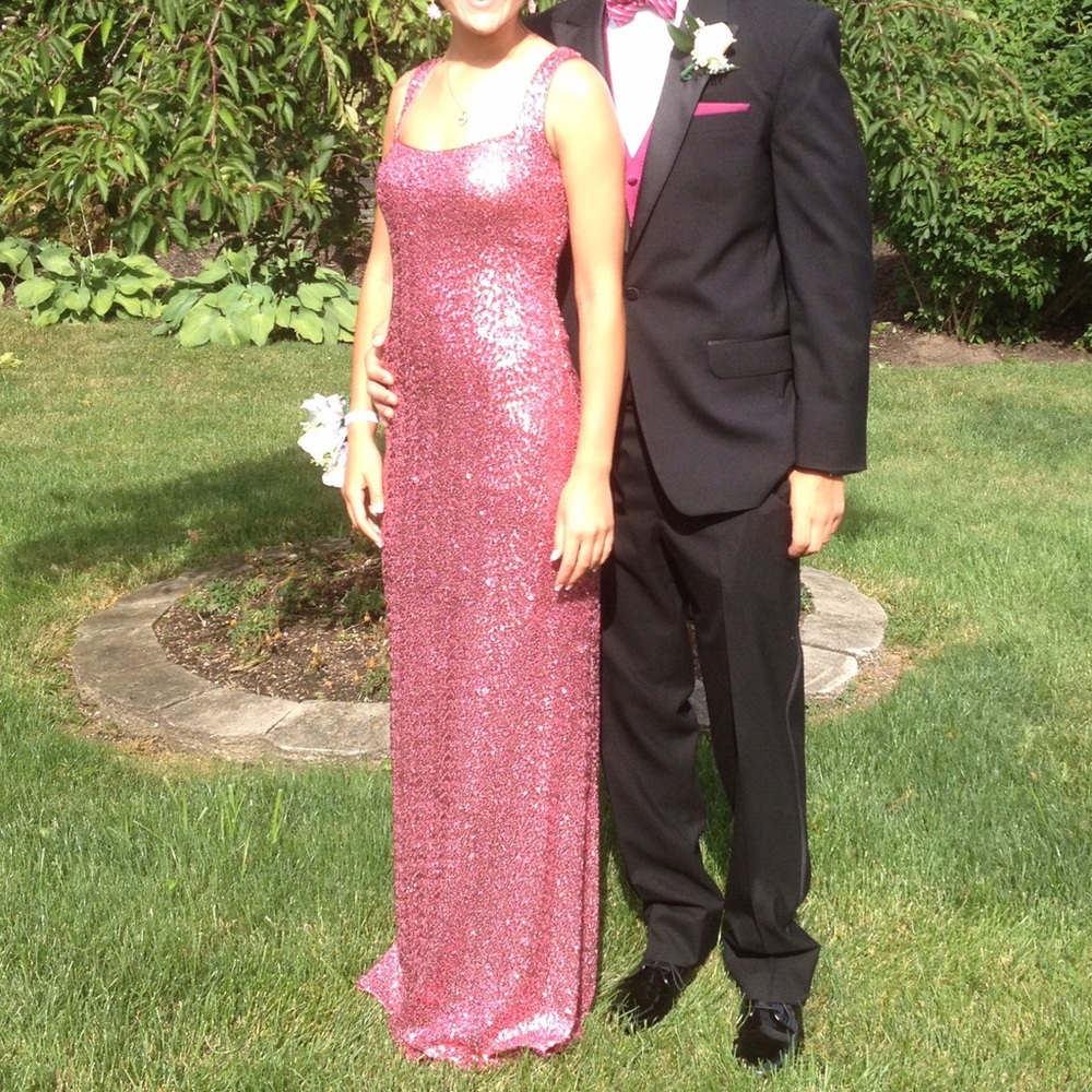 La Femme Strawberry sequin prom dress.