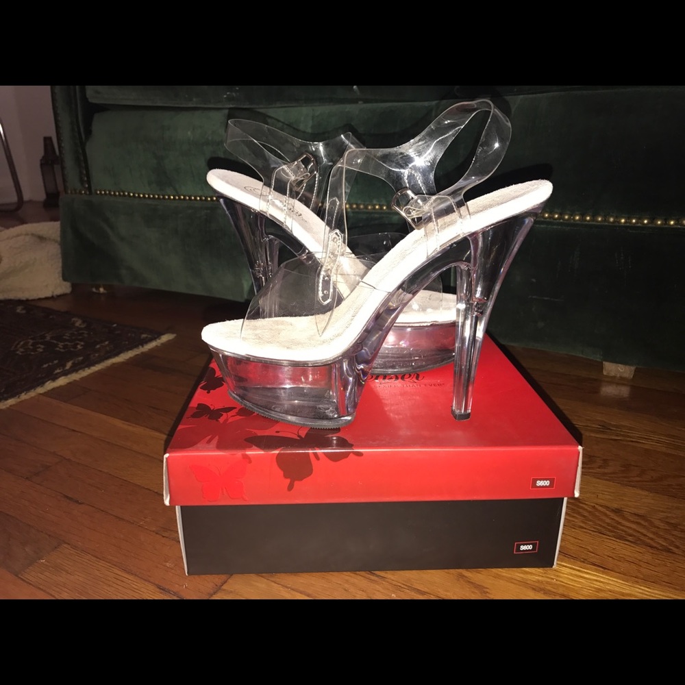 Pleaser Kiss 208/C/M Clear Heels with Ankle Strap