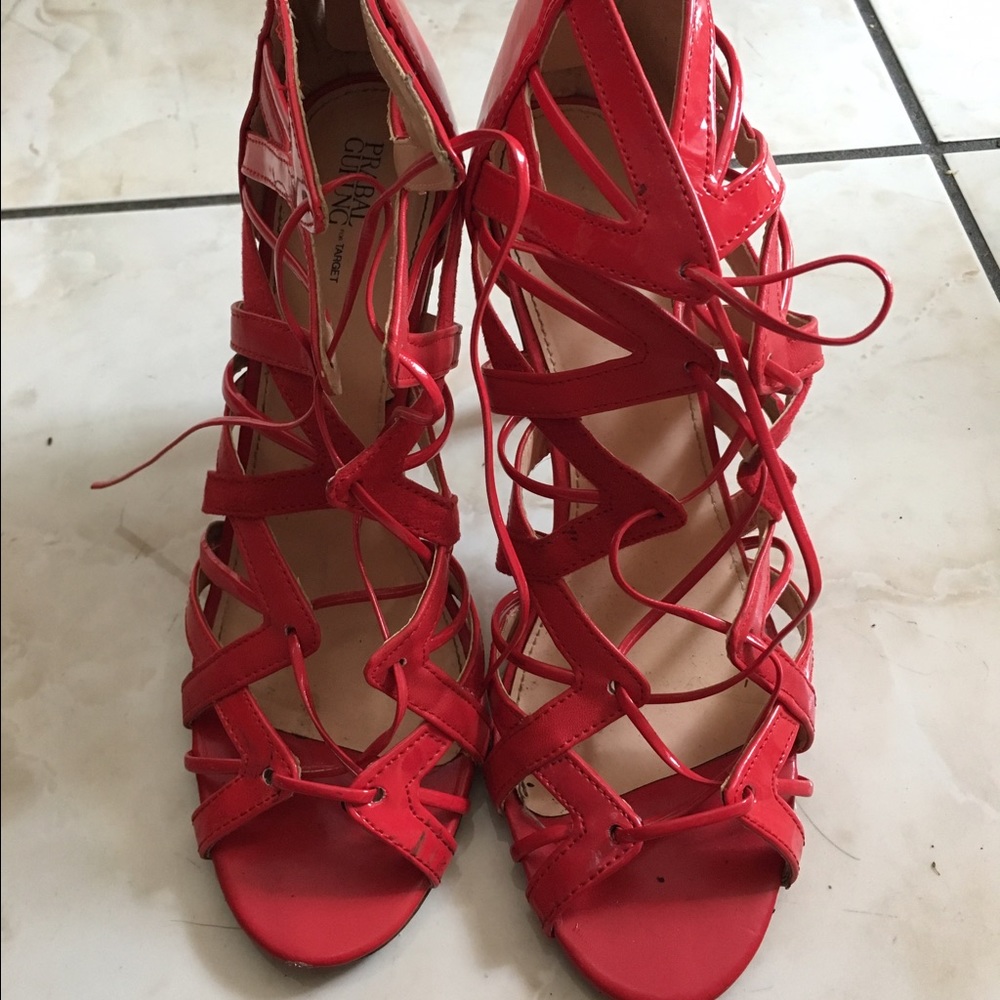 Lace up red shoes