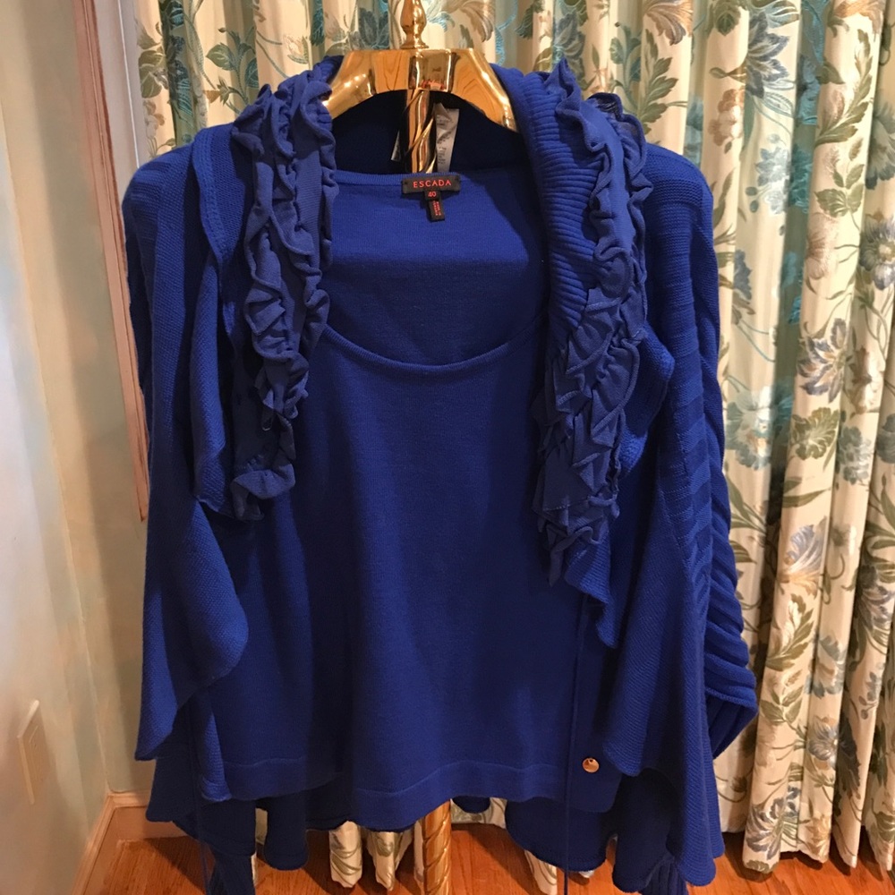 ESCADA Lapis Blue wool tank and cardigan set