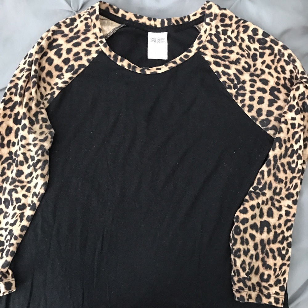 EUC leopard quarter sleeve "baseball" tee