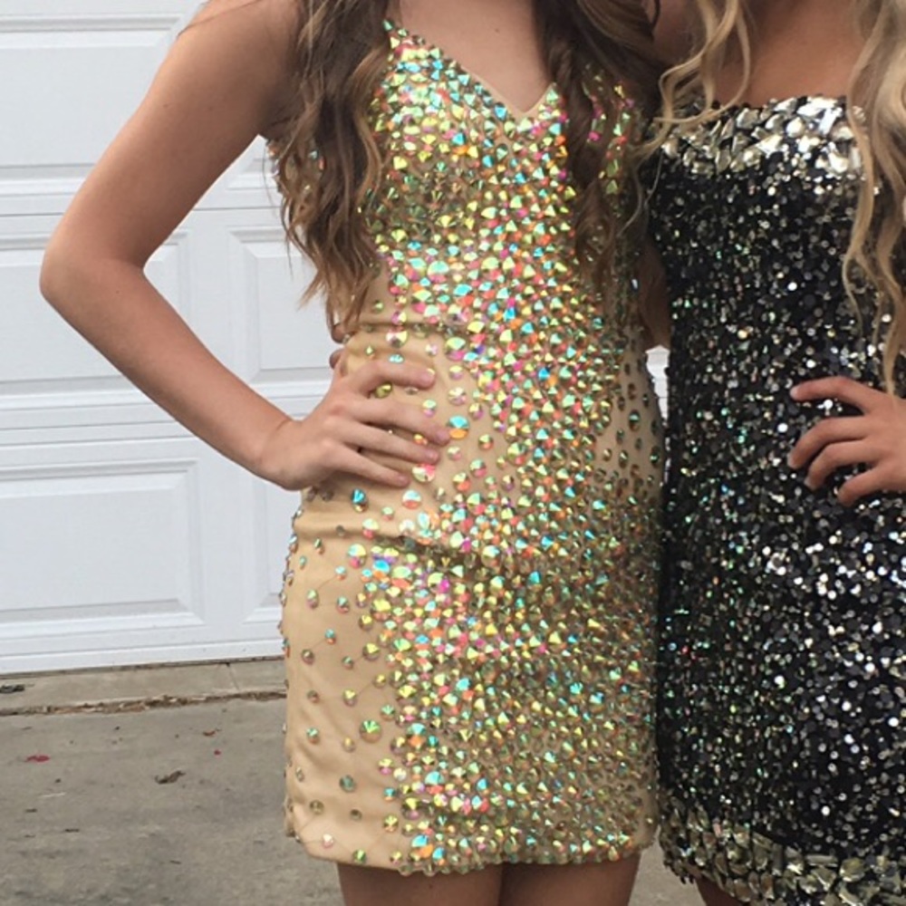 Short Gold Jeweled Formal / Prom Dress