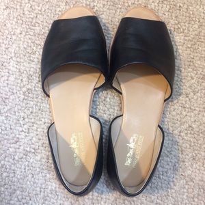 Black leather slip on sandals or flats