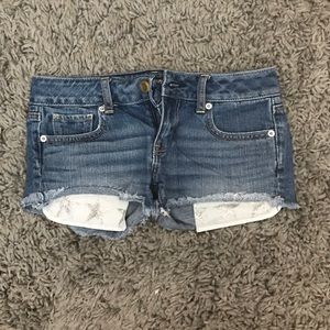Denim shorts, light wash.