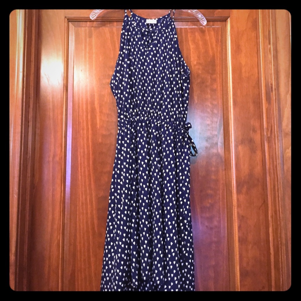 Navy & white dress with cinch waist