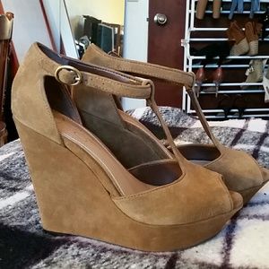 Jessica Simpson suede t-strap wedges