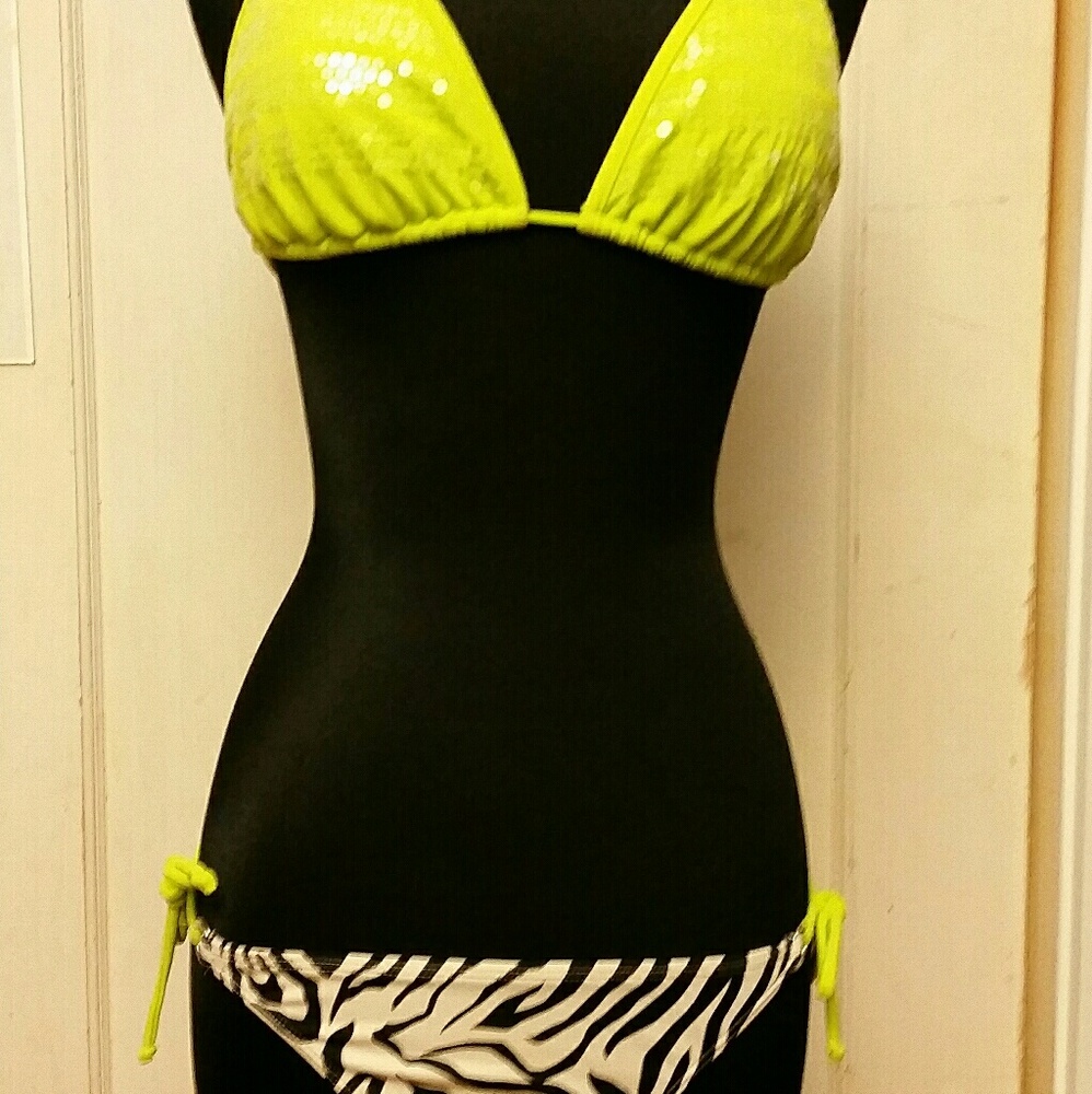 Lime green and zebra print bikini