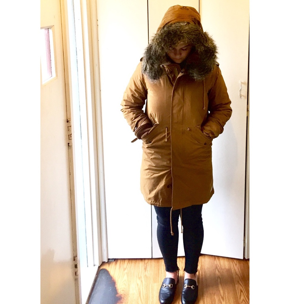 Aritzia TNA Britannia winter 3in1 parka Camel midi