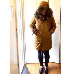 Aritzia TNA Britannia winter 3in1 parka Camel midi