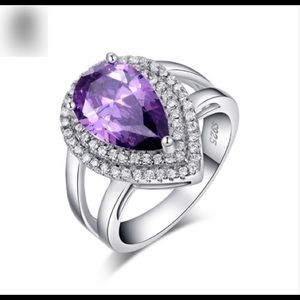 High Quality Drop Amethyst Zircon Ring