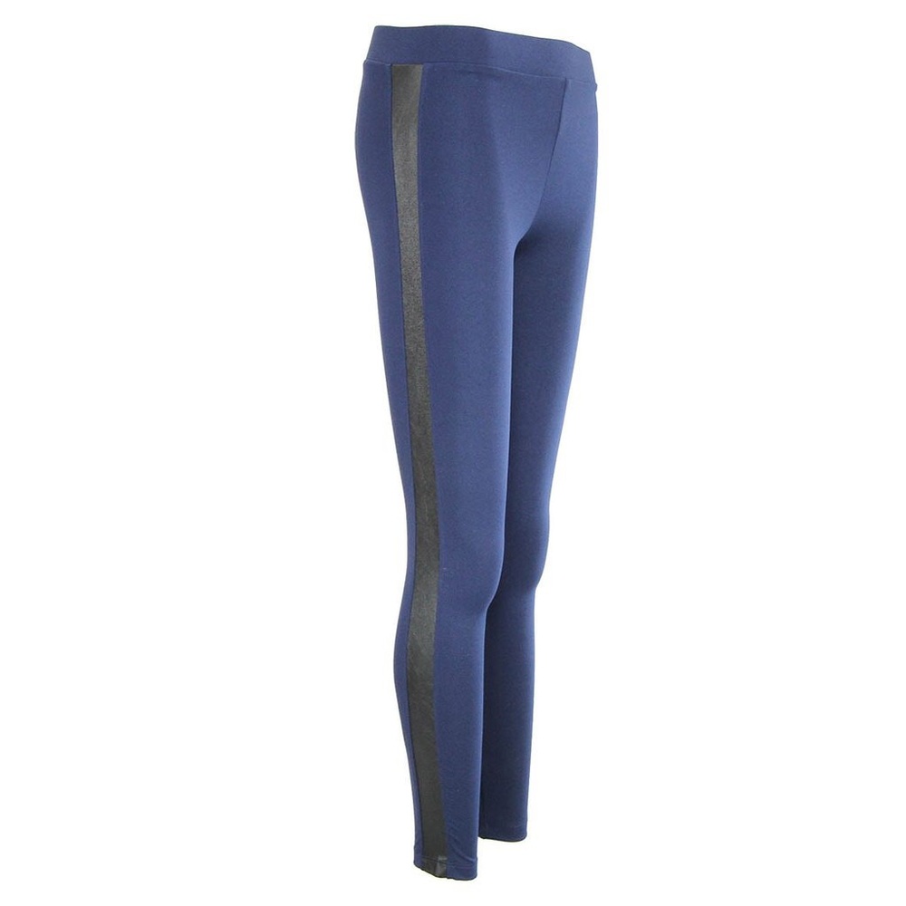 DAVID LERNER NAVY TUXEDO LEGGINGS W/ LEATHER PANEL