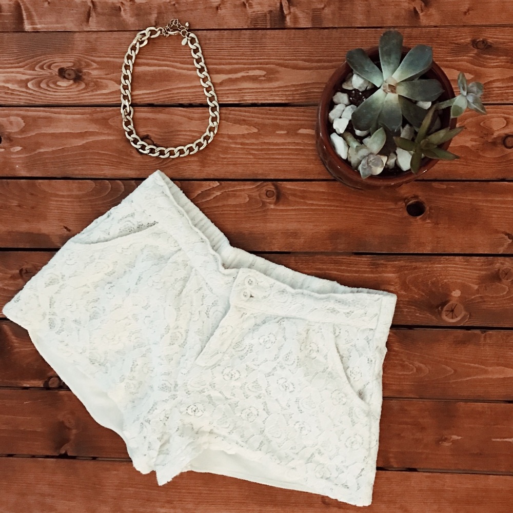 Off White Cream Dainty Lace Shorts