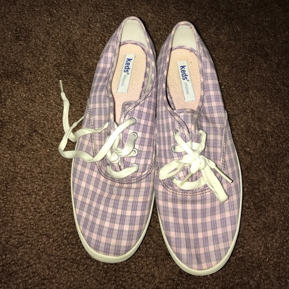 Plaid pink and purple Keds