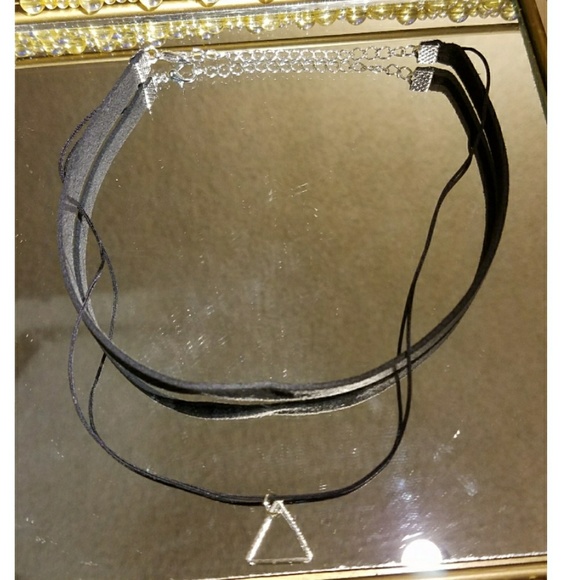 NEW! Double strap choker w/ silver triangle - Picture 1 of 2