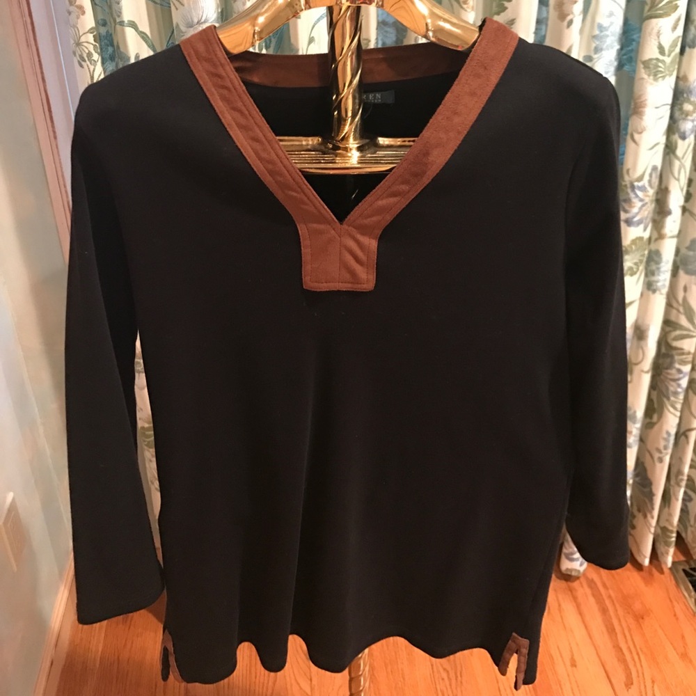 Black cotton brown faux suede sweater