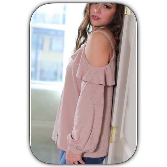 HP NWT Feminine Blush Taupe Cold Shoulder Blouse - Picture 3 of 5
