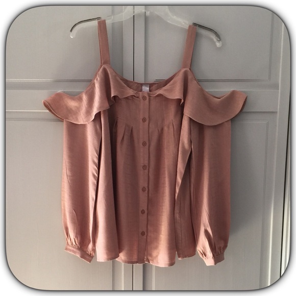 HP NWT Feminine Blush Taupe Cold Shoulder Blouse - Picture 4 of 5