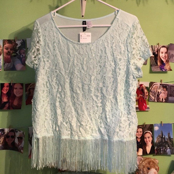 H&M Tops - Aqua H&M fringe lace tank size L NWT