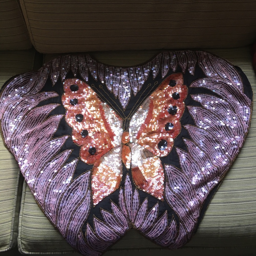 Vintage Butterfly Sequin Silk-Lined Blouse