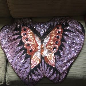 Vintage Butterfly Sequin Silk-Lined Blouse