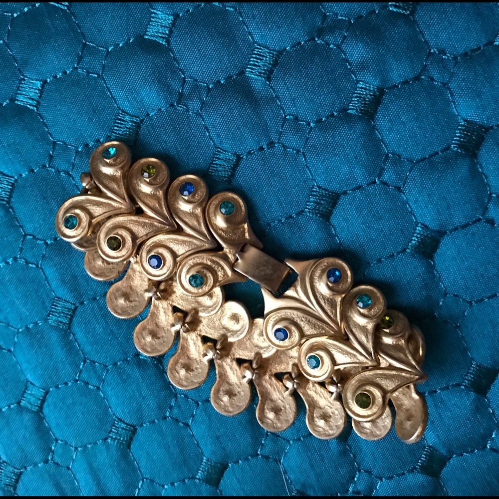 Gold costume jewelry with turquoise and blue