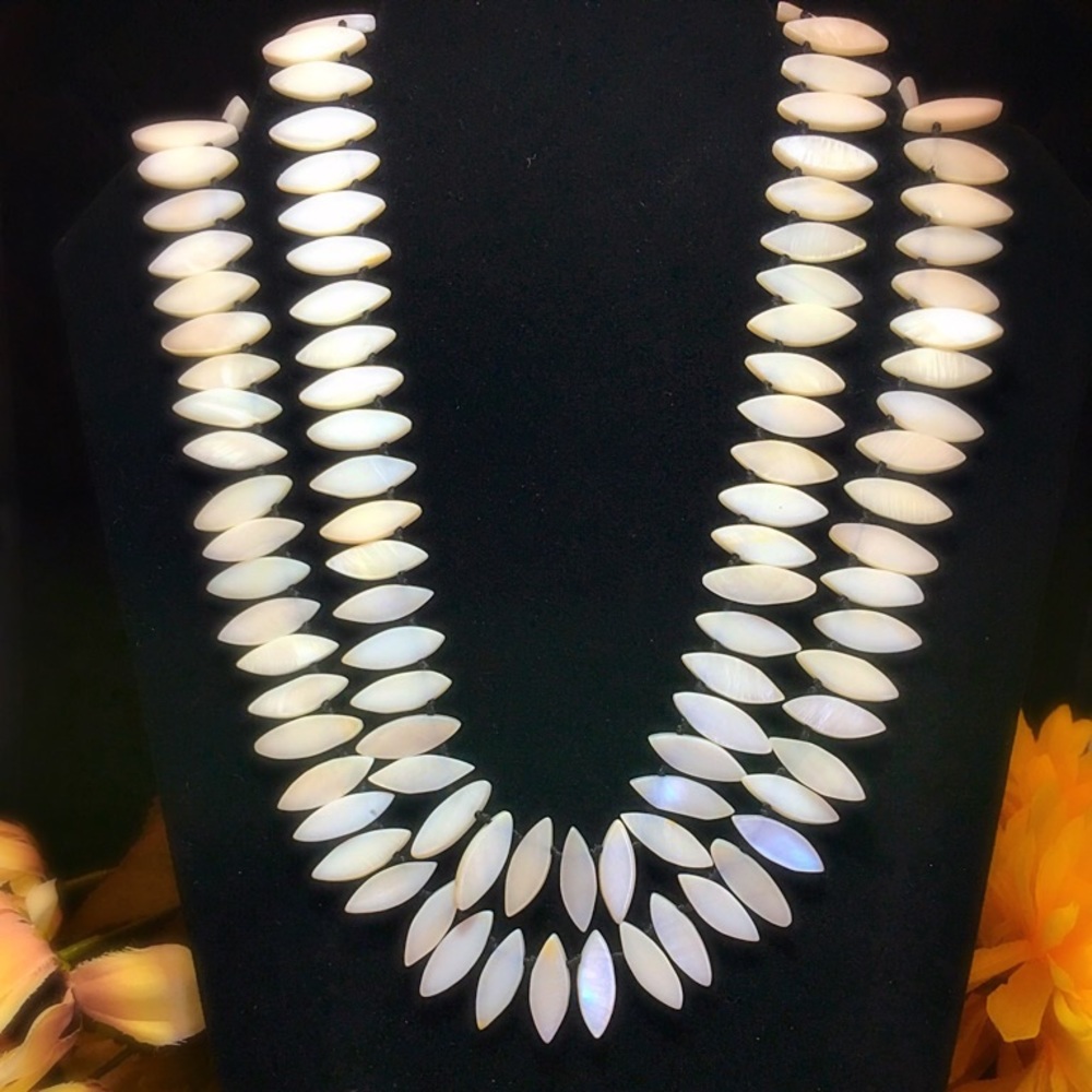 White Shell, Purple Glass Double Strand Necklace