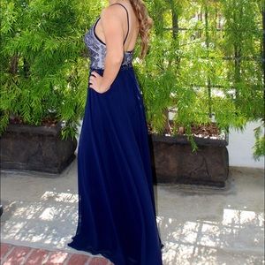 Formal Prom Long Dark Blue Long Beaded Dress