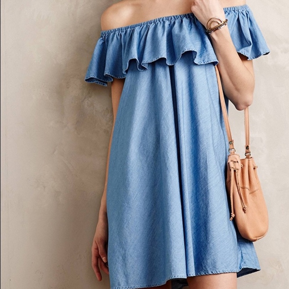 Off shoulder denim flutter dress