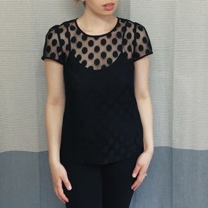 Saks Fifth Avenue Black Label Polkadot Mesh Blouse Saks Fifth Avenue Black Label Polkadot Mesh Blouse