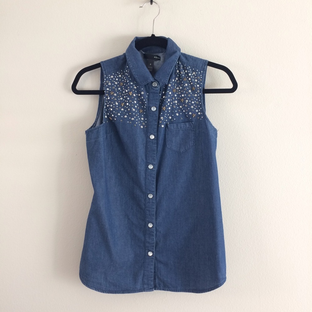 Sleeveless Star Studded Denim Top