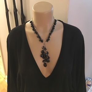Sterling and Jet Cascading Necklace