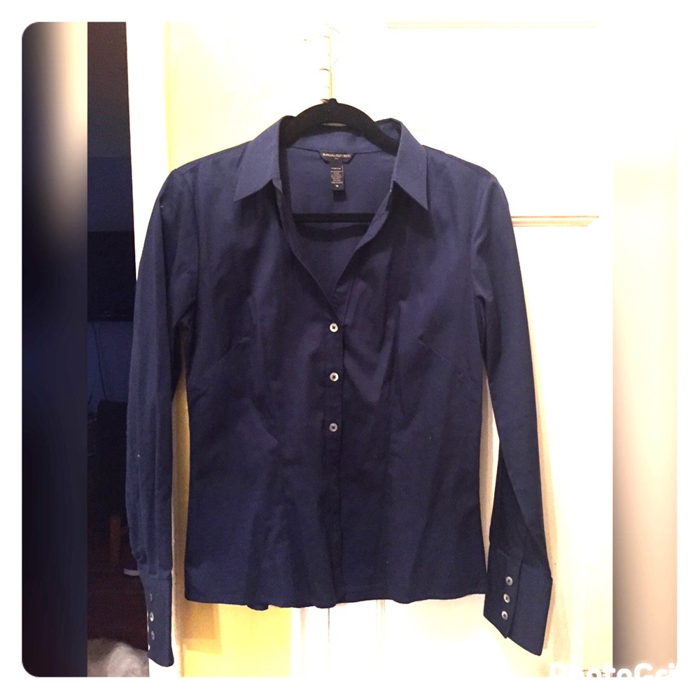 Banana republic stretch button down navy blue
