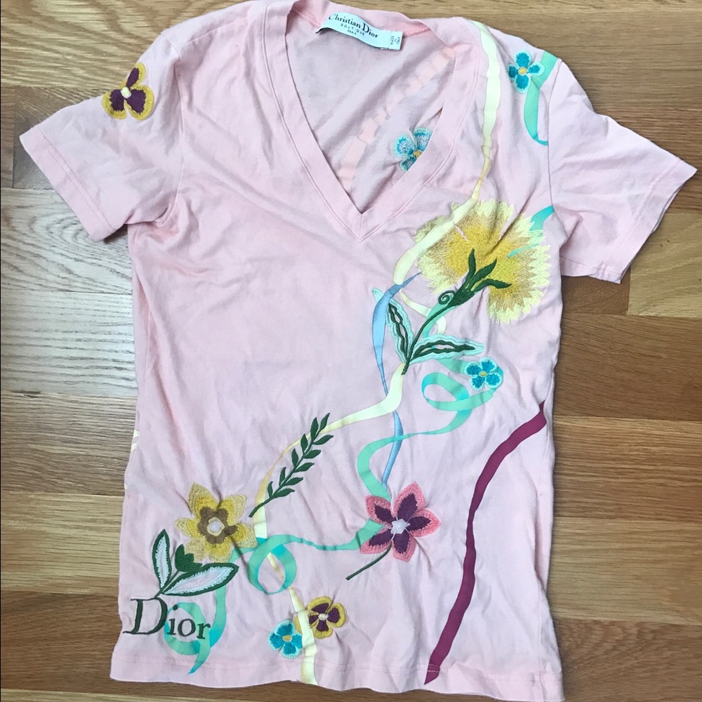 CHRISTIAN DIOR floral embroidered T SHIRT