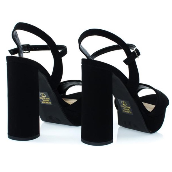 Black Velvet Chunky Heel Sandals - Picture 4 of 4